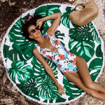 GREEN AND WHITE LEAF BEACH TOWEL